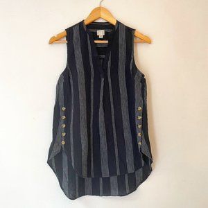 Black and White Striped Linen Tunic Top - Size XS